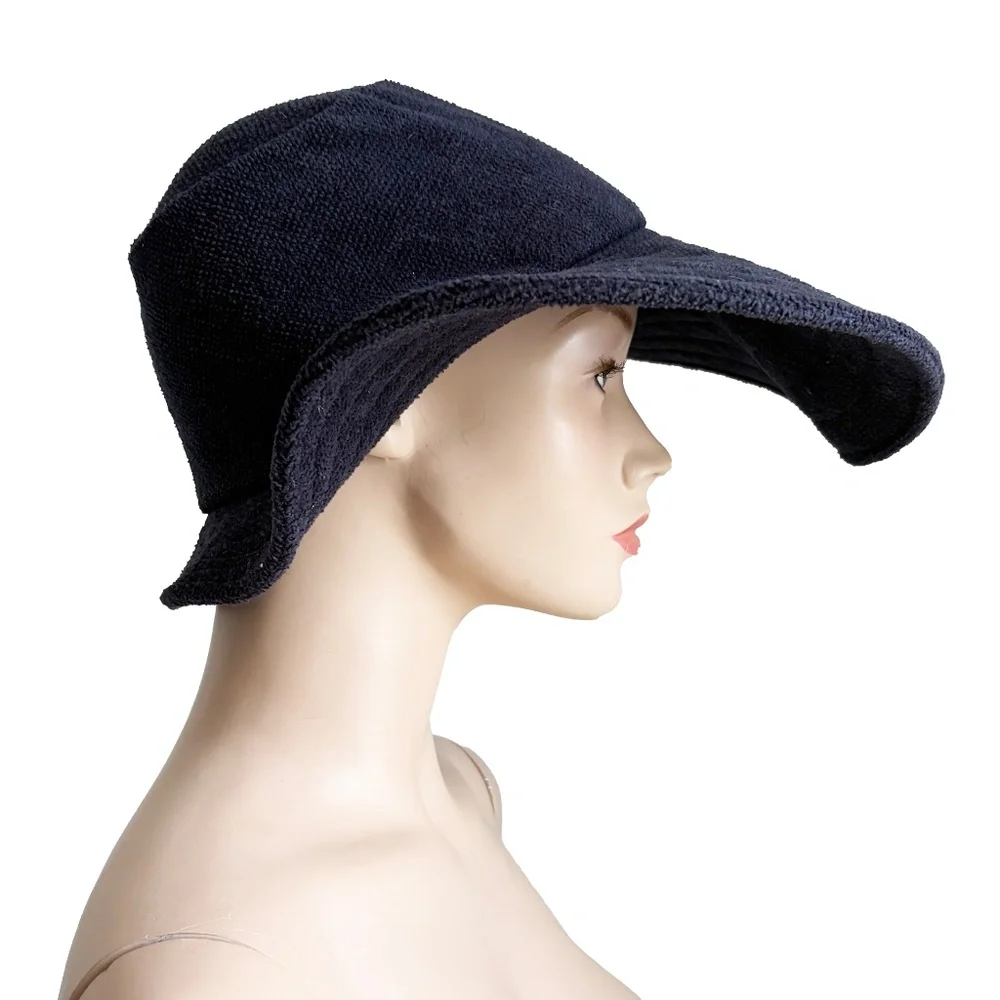 Vintage Norma Kamali for Stetson Hat Wide Brim Floppy Navy Terry Cloth HTF OS